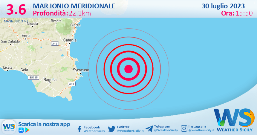 Scossa di terremoto magnitudo 3.6 nel Mar Ionio Meridionale (MARE)