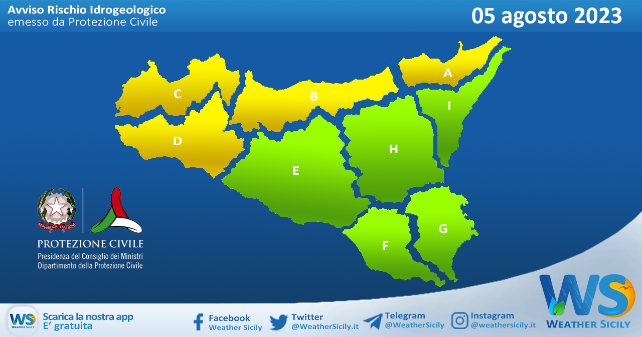 Meteo Sicilia: bollettino di allerta meteo per domani, sabato 05 agosto 2023