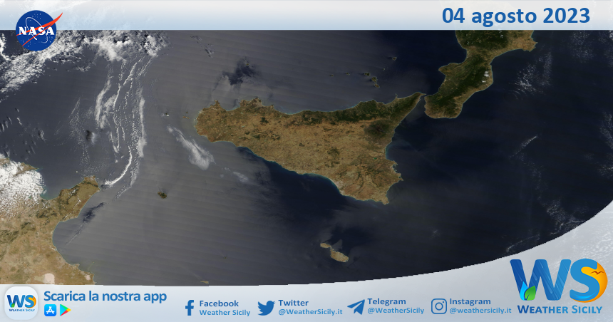 Meteo Sicilia: immagine satellitare Nasa di venerdì 04 agosto 2023