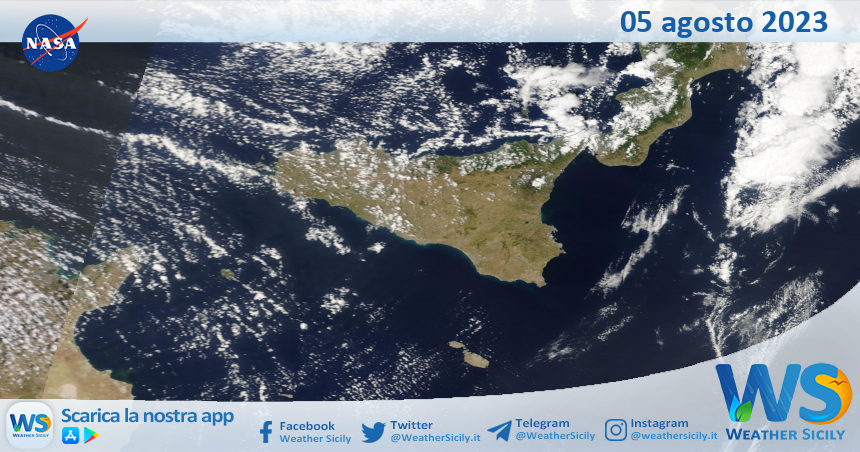 Meteo Sicilia: immagine satellitare Nasa di sabato 05 agosto 2023