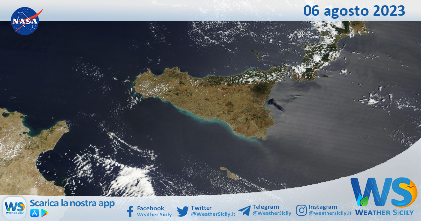 Meteo Sicilia: immagine satellitare Nasa di domenica 06 agosto 2023