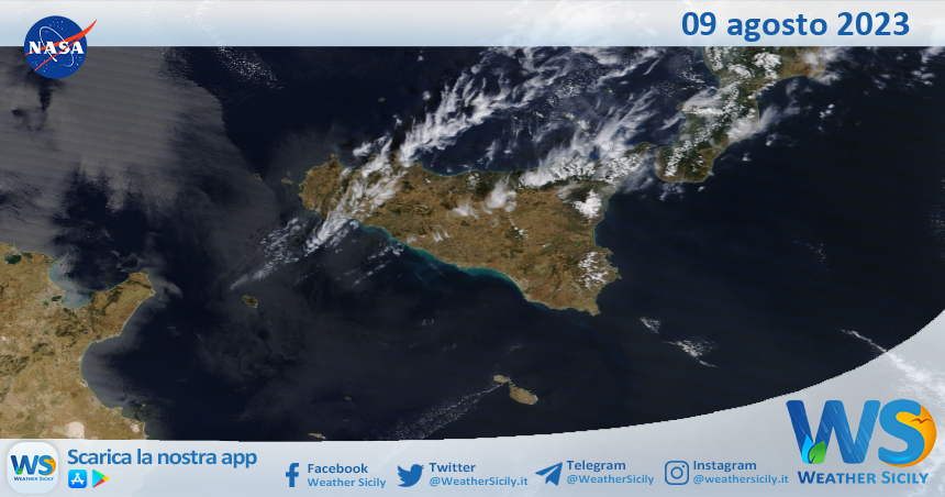 Meteo Sicilia: immagine satellitare Nasa di mercoledì 09 agosto 2023