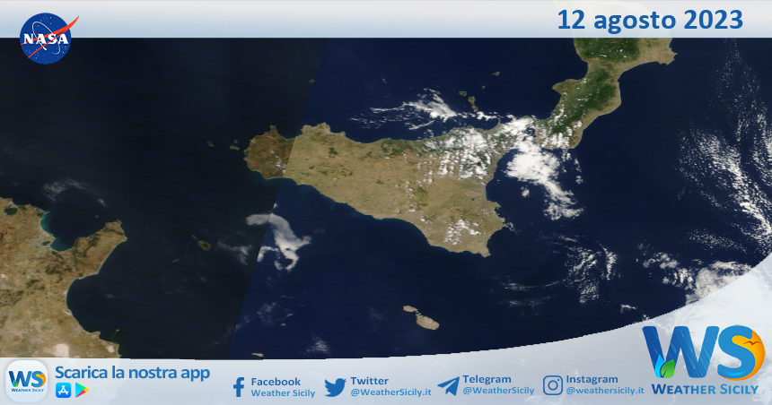 Meteo Sicilia: immagine satellitare Nasa di sabato 12 agosto 2023