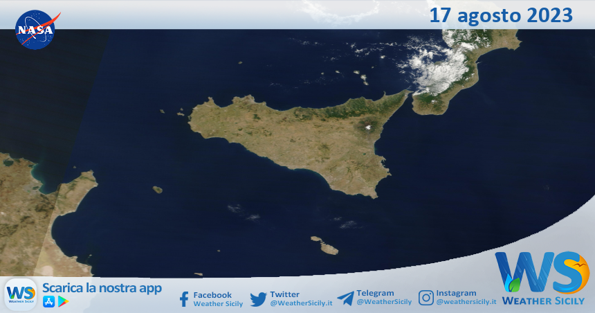 Meteo Sicilia: immagine satellitare Nasa di giovedì 17 agosto 2023