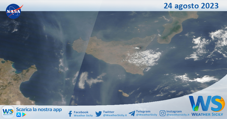 Meteo Sicilia: immagine satellitare Nasa di giovedì 24 agosto 2023