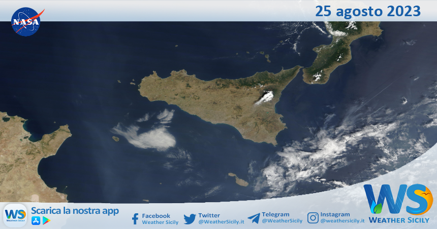 Meteo Sicilia: immagine satellitare Nasa di venerdì 25 agosto 2023