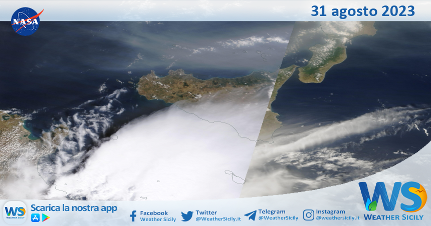 Meteo Sicilia: immagine satellitare Nasa di giovedì 31 agosto 2023