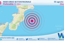 Scossa di terremoto magnitudo 3.0 nel Mar Ionio Settentrionale (MARE)