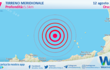 Scossa di terremoto magnitudo 2.7 nel Tirreno Meridionale (MARE)