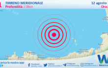 Scossa di terremoto magnitudo 3.1 nel Tirreno Meridionale (MARE)