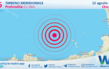 Scossa di terremoto magnitudo 2.6 nel Tirreno Meridionale (MARE)