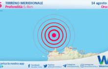 Scossa di terremoto magnitudo 3.5 nel Tirreno Meridionale (MARE)