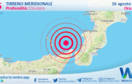 Scossa di terremoto magnitudo 2.5 nel Tirreno Meridionale (MARE)