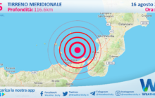 Scossa di terremoto magnitudo 2.5 nel Tirreno Meridionale (MARE)