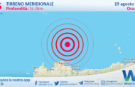 Scossa di terremoto magnitudo 2.5 nel Tirreno Meridionale (MARE)