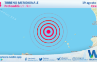Scossa di terremoto magnitudo 2.8 nel Tirreno Meridionale (MARE)