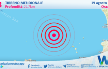 Scossa di terremoto magnitudo 2.8 nel Tirreno Meridionale (MARE)