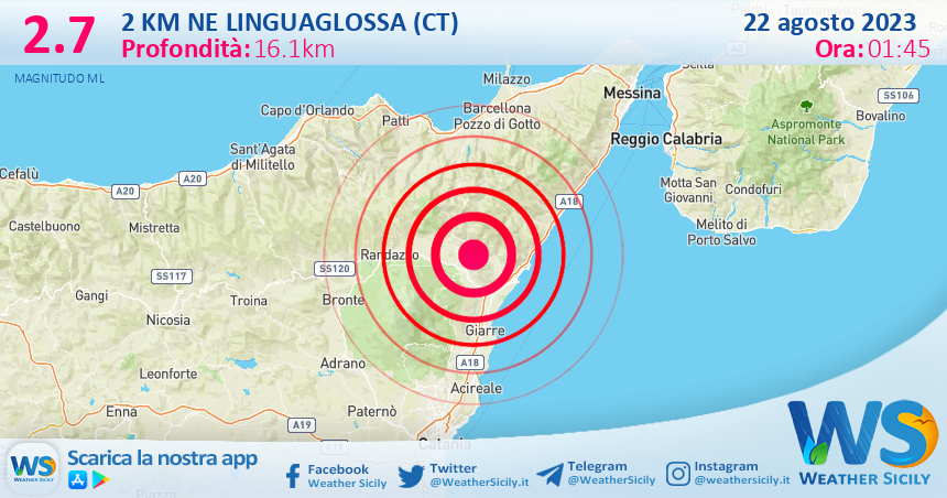 Scossa di terremoto magnitudo 2.7 nei pressi di Linguaglossa (CT)