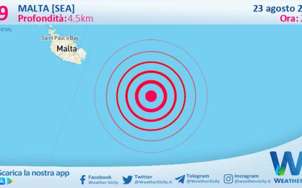 Scossa di terremoto magnitudo 2.9 nei pressi di Malta [Sea]