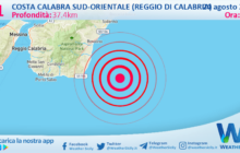 Scossa di terremoto magnitudo 3.1 nei pressi di Costa Calabra sud-orientale (Reggio di Calabria)