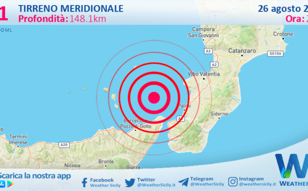 Scossa di terremoto magnitudo 3.1 nel Tirreno Meridionale (MARE)