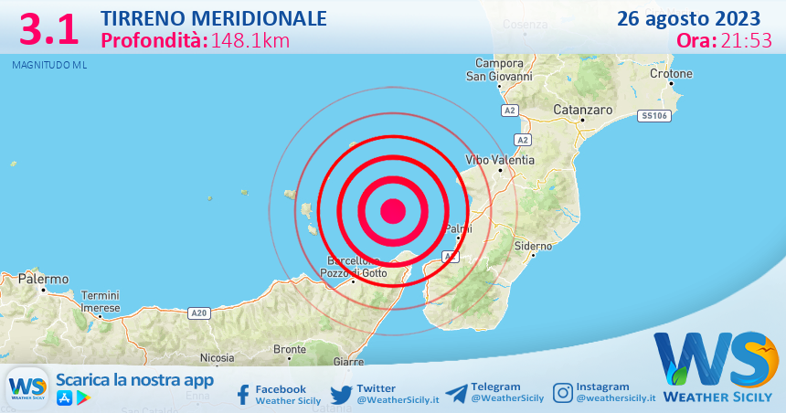 Scossa di terremoto magnitudo 3.1 nel Tirreno Meridionale (MARE)