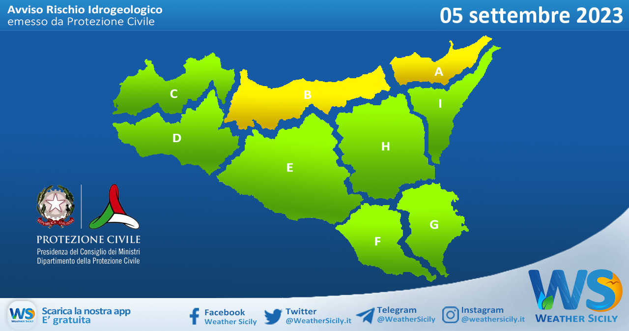 Meteo Sicilia: bollettino di allerta meteo per domani, martedì 05 settembre 2023