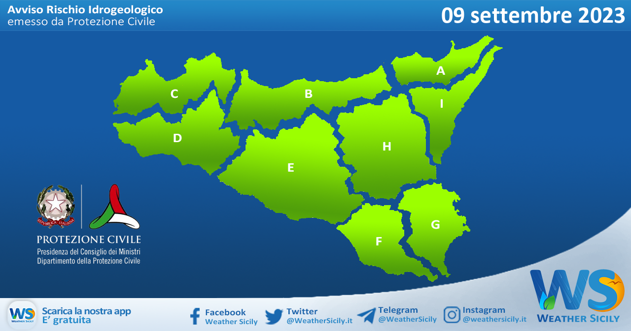 Meteo Sicilia: bollettino di allerta meteo per domani, sabato 09 settembre 2023