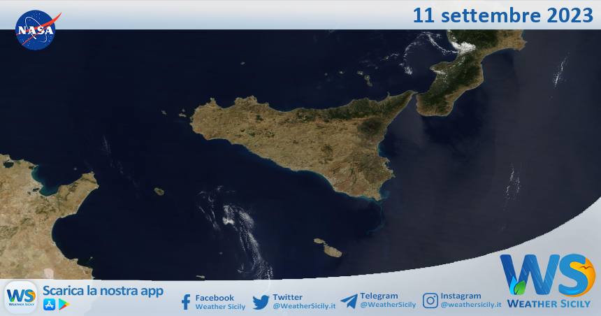 Meteo Sicilia: immagine satellitare Nasa di lunedì 11 settembre 2023