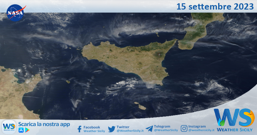 Meteo Sicilia: immagine satellitare Nasa di venerdì 15 settembre 2023