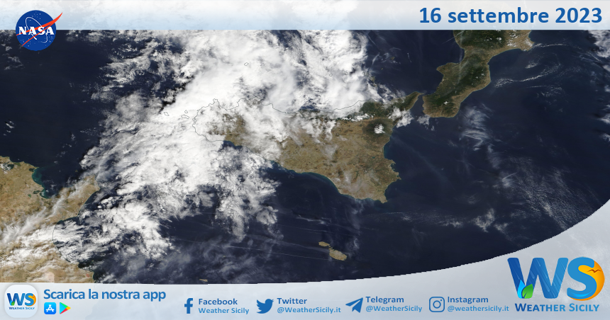 Meteo Sicilia: immagine satellitare Nasa di sabato 16 settembre 2023