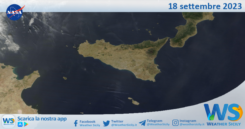 Meteo Sicilia: immagine satellitare Nasa di lunedì 18 settembre 2023