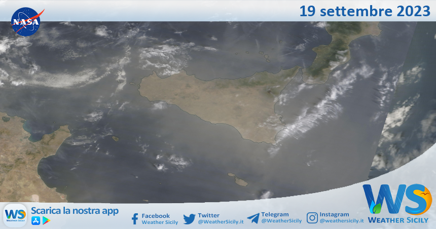 Meteo Sicilia: immagine satellitare Nasa di martedì 19 settembre 2023