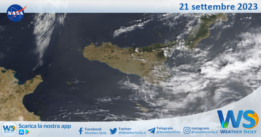 Meteo Sicilia: immagine satellitare Nasa di giovedì 21 settembre 2023