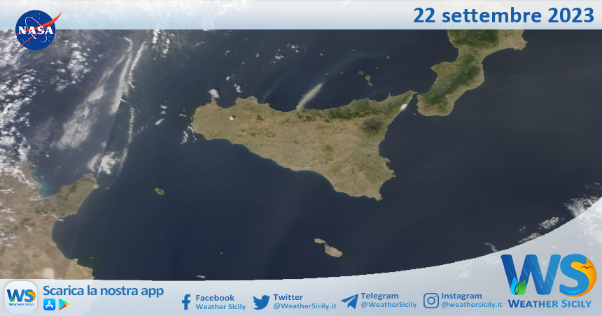 Meteo Sicilia: immagine satellitare Nasa di venerdì 22 settembre 2023