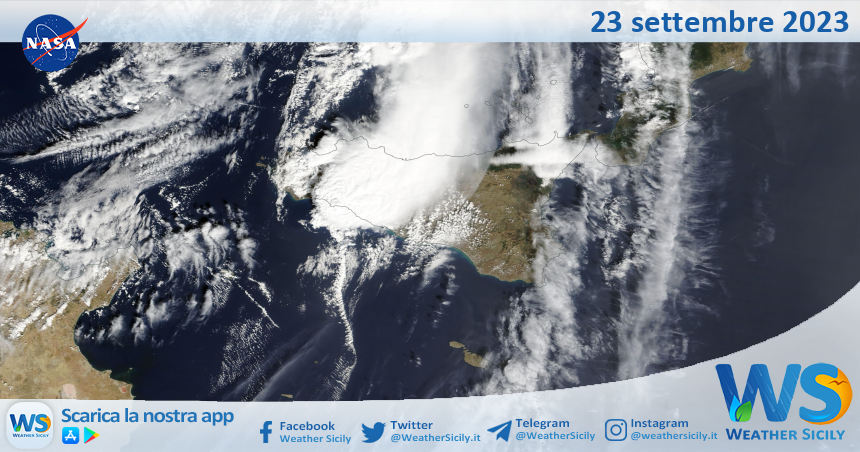 Meteo Sicilia: immagine satellitare Nasa di sabato 23 settembre 2023