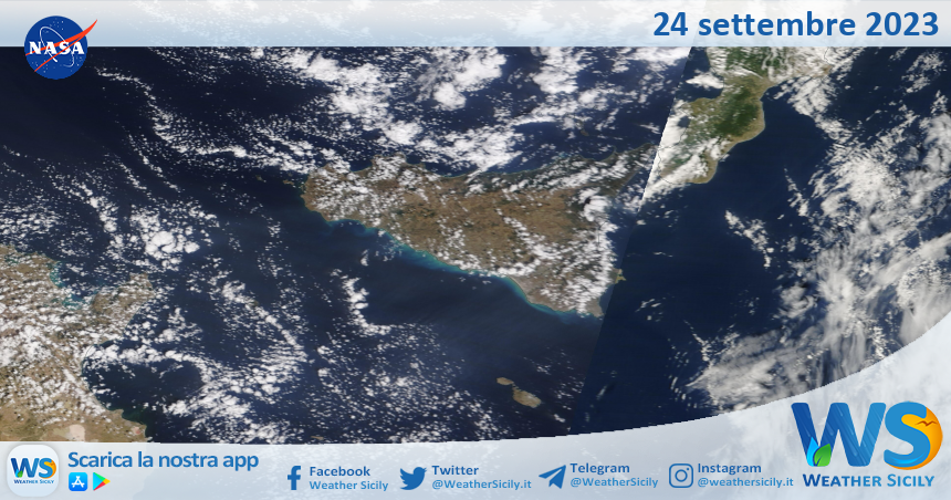 Meteo Sicilia: immagine satellitare Nasa di domenica 24 settembre 2023