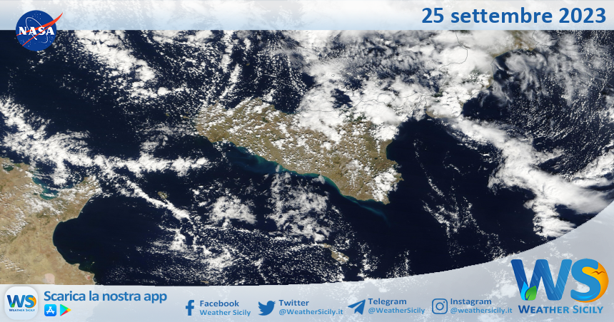 Meteo Sicilia: immagine satellitare Nasa di lunedì 25 settembre 2023