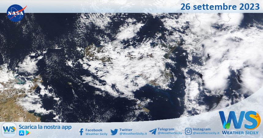 Meteo Sicilia: immagine satellitare Nasa di martedì 26 settembre 2023