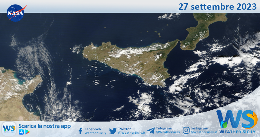 Meteo Sicilia: immagine satellitare Nasa di mercoledì 27 settembre 2023