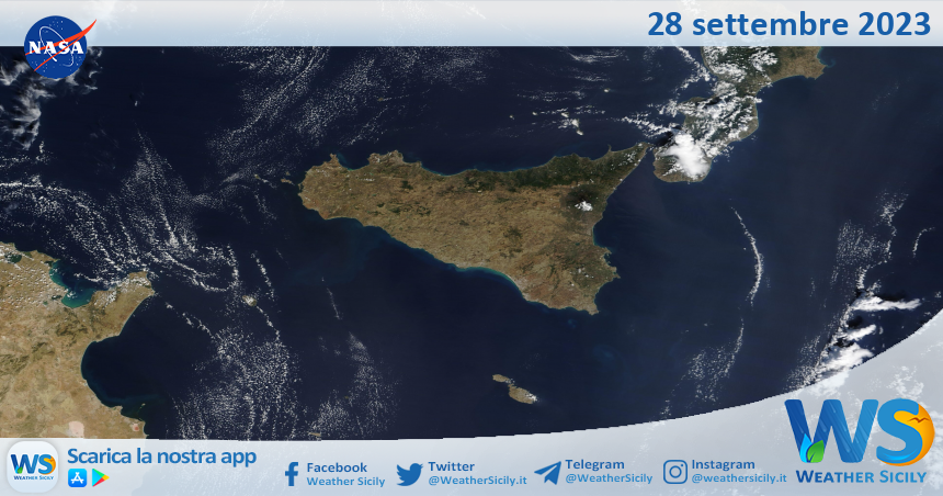 Meteo Sicilia: immagine satellitare Nasa di giovedì 28 settembre 2023