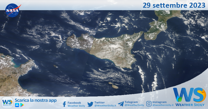 Meteo Sicilia: immagine satellitare Nasa di venerdì 29 settembre 2023
