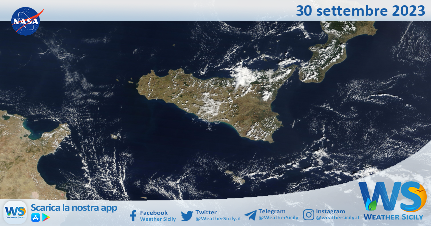 Meteo Sicilia: immagine satellitare Nasa di sabato 30 settembre 2023