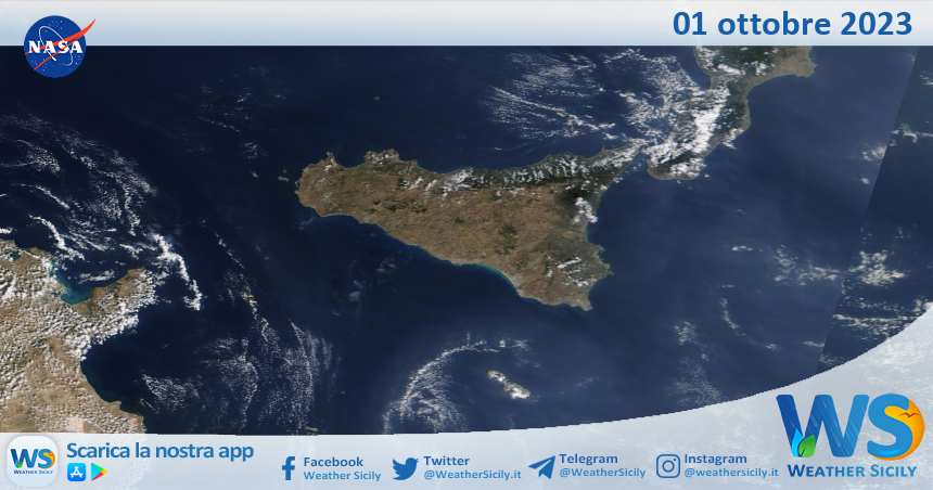 Meteo Sicilia: immagine satellitare Nasa di domenica 01 ottobre 2023