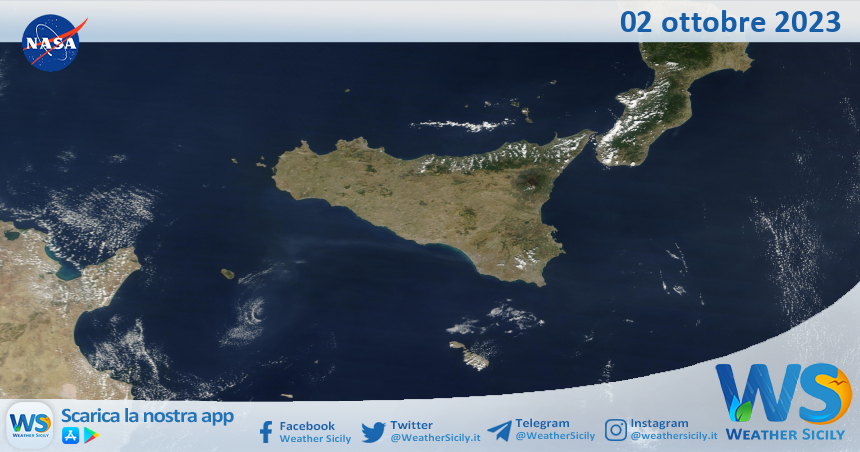 Meteo Sicilia: immagine satellitare Nasa di lunedì 02 ottobre 2023
