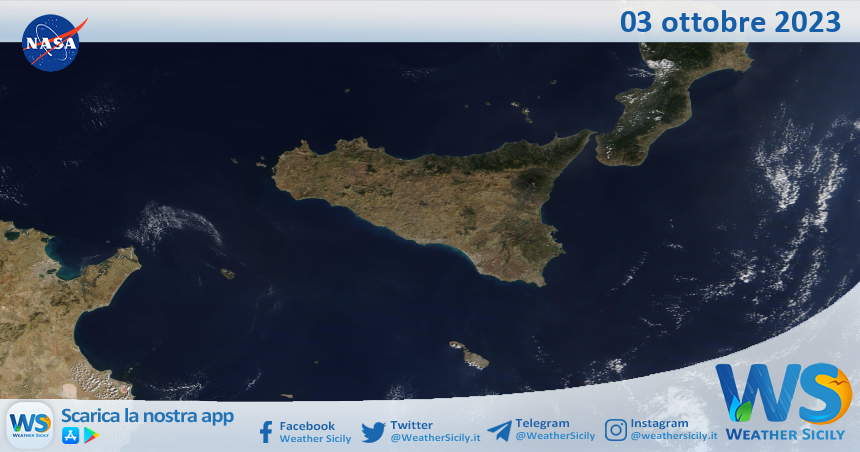 Meteo Sicilia: immagine satellitare Nasa di martedì 03 ottobre 2023