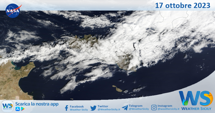 Meteo Sicilia: immagine satellitare Nasa di martedì 17 ottobre 2023