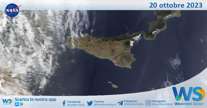 Meteo Sicilia: immagine satellitare Nasa di venerdì 20 ottobre 2023
