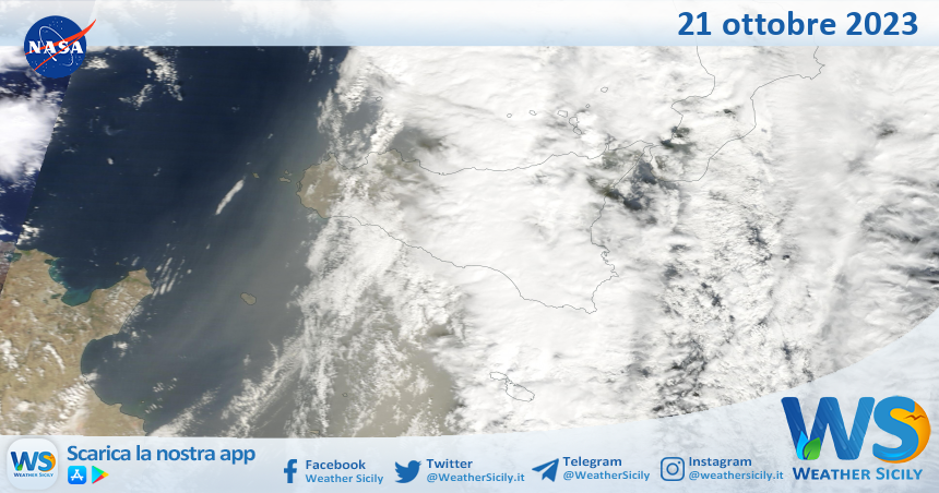 Meteo Sicilia: immagine satellitare Nasa di sabato 21 ottobre 2023