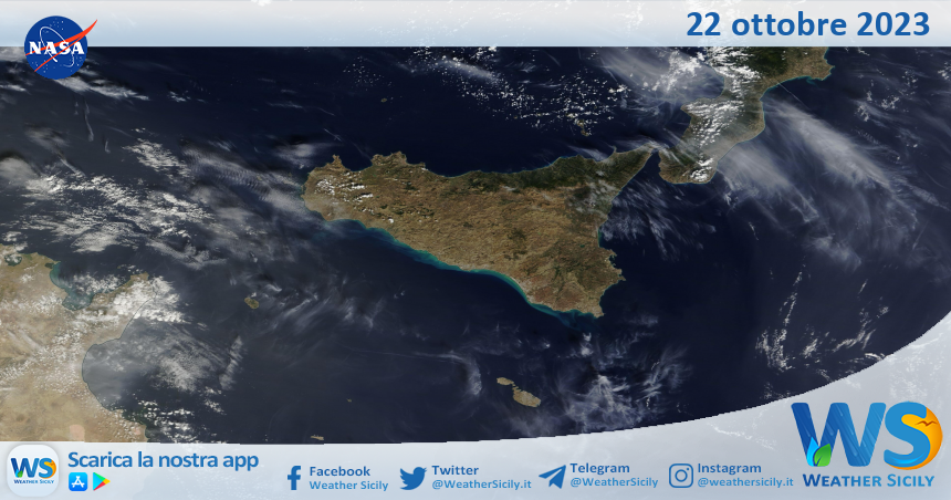 Meteo Sicilia: immagine satellitare Nasa di domenica 22 ottobre 2023